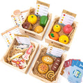 Wooden Play Food Sets for Kids Kitchen,Grocery Store Play Food Set,Play Toy Foods for Toddlers with Mesh Grocery Bag&4 Boxes,Pretend Play Fake Food Accessories Birthday Gifts for Girls Boys