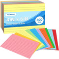 Tecmisse Colored Index Cards 4x6, 300 Pack, 10 Colors Ruled Note Cards, Flash Cards for Studying, Heavy Notecards for Office and School, One Side Lined, One Side Blank