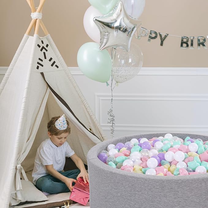 Ball Pit Balls Pack of 100 200 500 - Star and Round Set BPA Free Phthalate Free Non-Toxic Crush Proof Play Balls Soft Plastic Balls for Toddlers Baby Kids Birthday Pool Tent Party