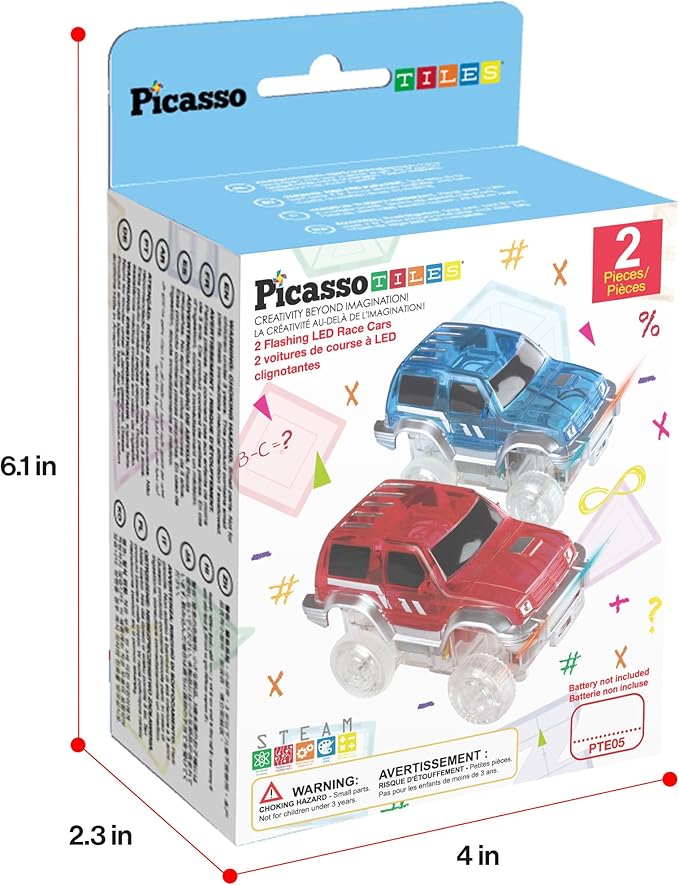 PicassoTiles 2pcs Magnetic Toy Car Set Highly Detailed Compatible with Magnet Race Track STEM Truck Replacement Accessories Educational Construction Building Kits for Toddlers Boys & Girls Ages 3+
