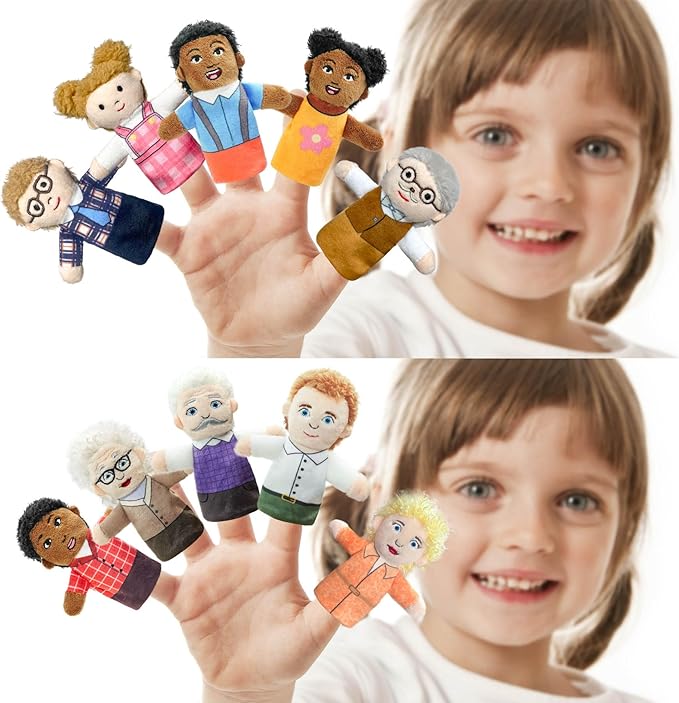 Finger Puppet Family Finger Puppet,6pcs Cute Puppet Mini Plush Toys Teaching Show,Soft Puppet for Kids Family Members Role Playing Birthday Party (EA Style)