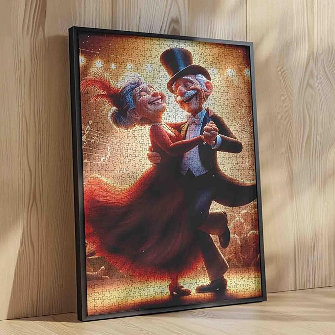 Romantic Elderly Couple Dancing Scene 1000 Piece Jigsaw Puzzle for Adults Students Challenging Colorful Vintage Theater Style Puzzles Artwork Home Wall Decor Brain Training Game Gift 20×27 Inches