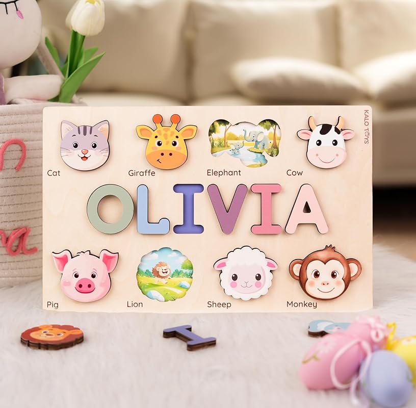 Personalized Name Puzzles for Toddlers 1-3 - Custom Baby Puzzle, Personalized Easter Basket Gift for 2 Year Old, Montessori Learning Toy for Baby Boy & Girl, 1st Birthday Gifts for Kids