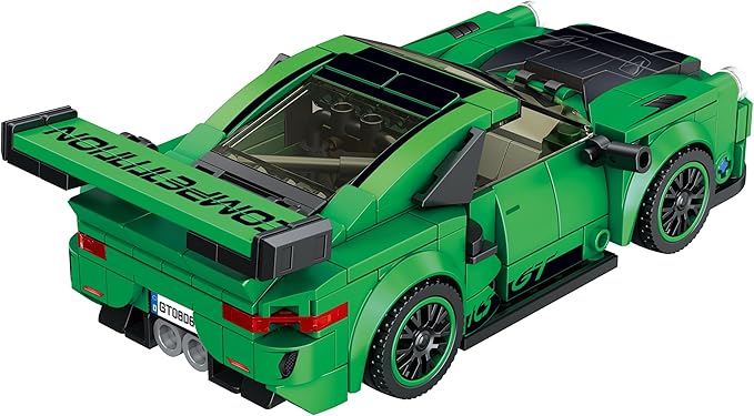 Block Builder Green Porsche 911 Racing Car Building Block Set, Newly Designed Racing Car Building Blocks for Kids and Adults