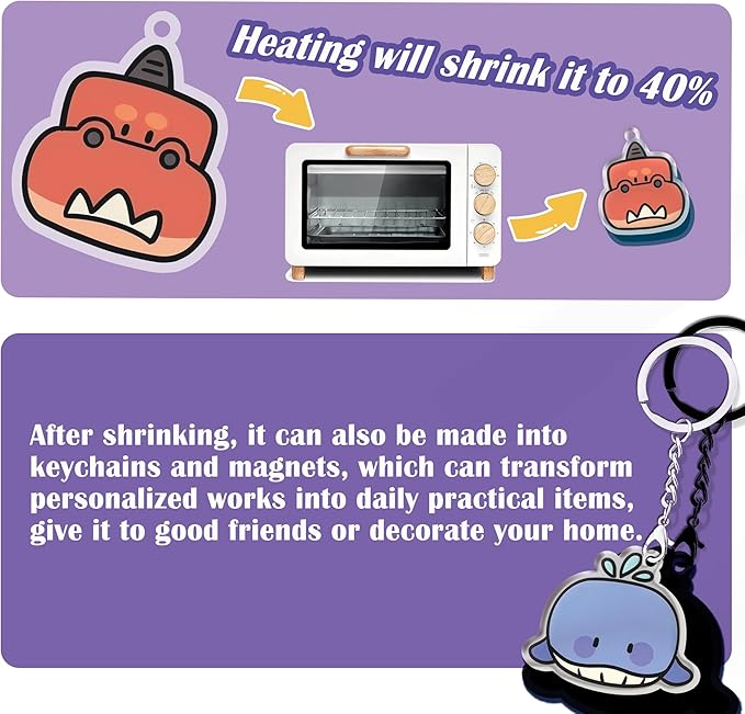 Vicentorra Shrinky Dink Sheets Keychain & Magnets Making Kit, Shrink Art Kit with 16 Plastic Sheets, Hole Punch, Pencils, Magnets, Tweezers, Keychains, Scissors, Paper Craft Kits