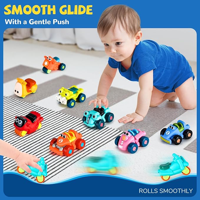 ALASOU 14 PCS Soft Rubber Cartoon Car Toy Set for Boys and Girls |Bath Toys for 1 Year Old Boy Gifts|Pool Cars for Toddlers 1-3|Birthday Party for Baby Kid Age 1 2 3