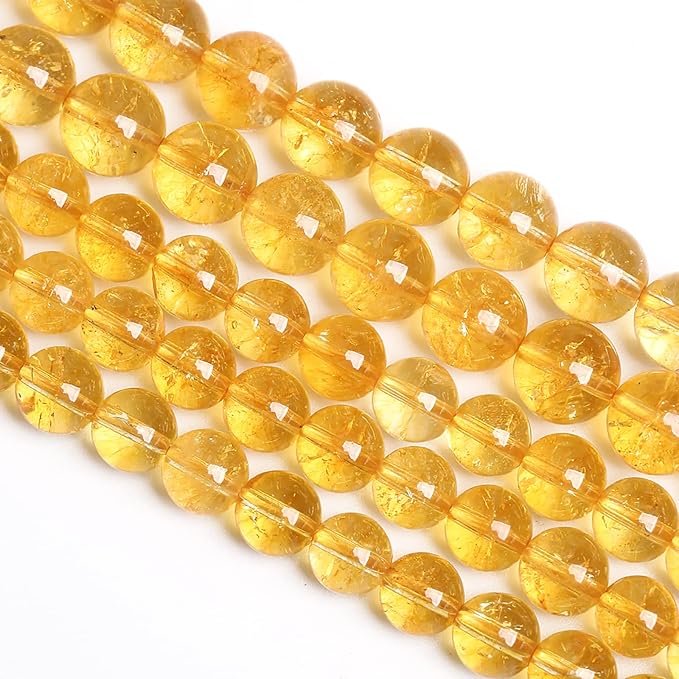 120PCS 6MM Natural Citrine Yellow Quartz Crystal Round Spacer Loose Beads for Jewelry Making DIY Bracelet Necklace