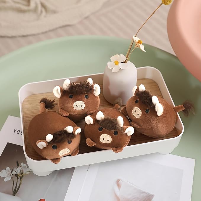 SQEQE Highland Cows Stuffed Animals 5 in 1, Cute Fluffy Cow Plush with 4 Babies in Tummy, Soft Highland Cattle Kid Bedtime for Christmas Valentine's Birthday Gifts, Plushies Decor for Boys Girls