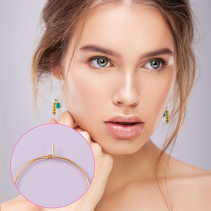 Pndeyo 280pcs Hypoallergenic Earring Beading Hoops, Metal Round Hoop Earrings Findings, Open Earring Wire Ring Accessories for Jewelry Making- Gold