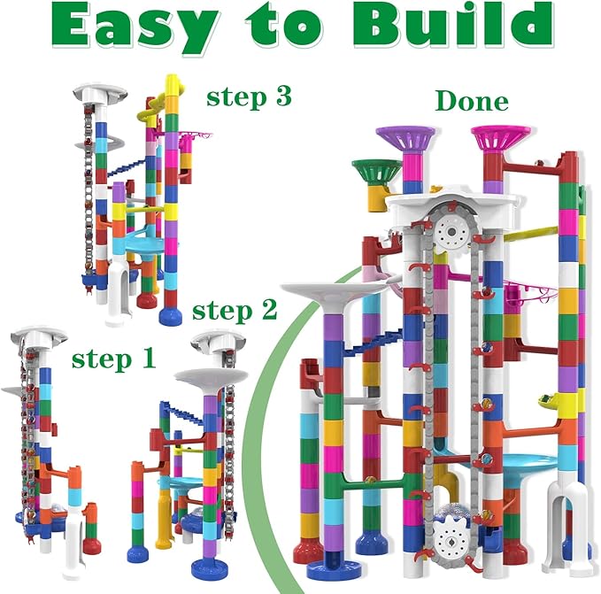 Big Motorized Marble Run - Construction Building Blocks Toys 220Pcs Marble Race Track with Elevator,Educational STEM Game Christmas Birthday Gifts for Kids 3-5 4-8 8-12 (B-Colorful)