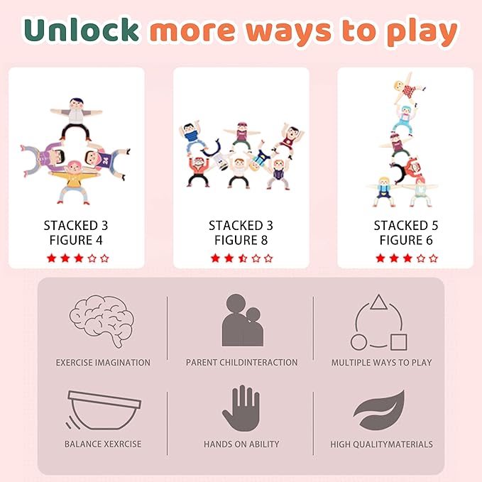 Stacking Figure Toys, Fun Balancing Building Blocks Game for 3 4 5 6 7 8 + Years Old Boys Girls, Family Stacking Games with 12 PCS Figure Blocks and Balls, Preschool Party Favors Birthday Gifts