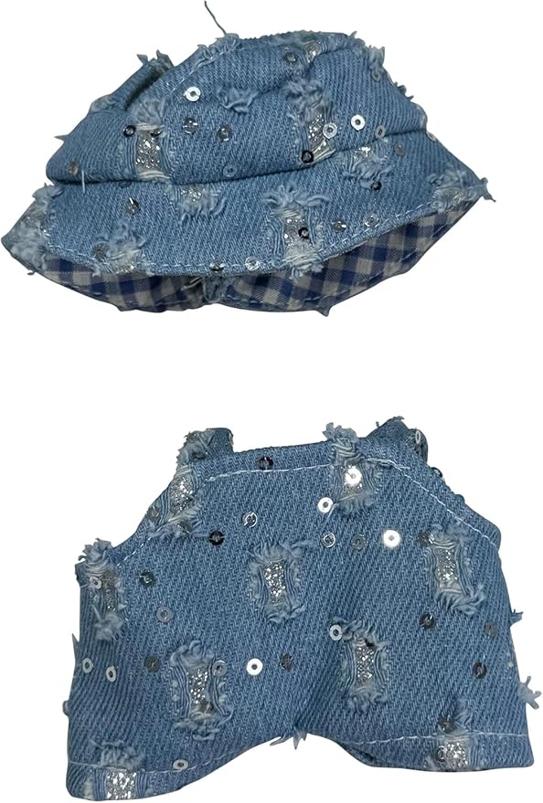 17cm Doll Clothes Set(NO Doll),Hat & Overalls Set for 17cm Accessories Suit,Stylish Adorable Dolls Clothes Accessories,Cute Clothes for Dress up Unique Style (Broken Denim)