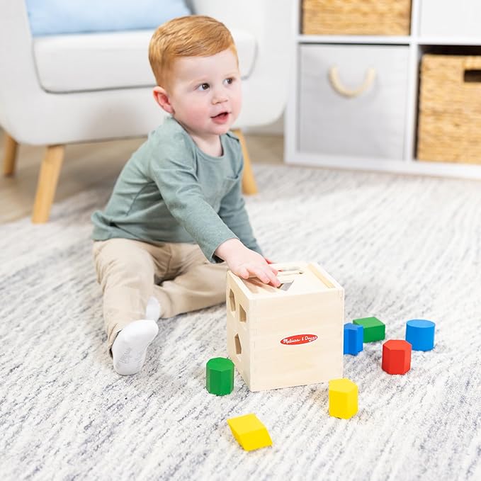 Melissa & Doug Shape Sorting Cube - Classic Wooden Toy With 12 Shapes