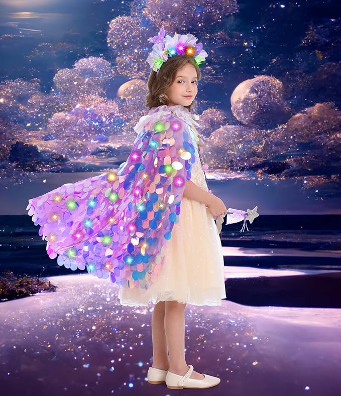Princess Dress Up Toys Princess Dress Up Clothes Rainbow Mermaid Cape Kit 9 Pcs Gift Set for Little Girls 3-8 Years