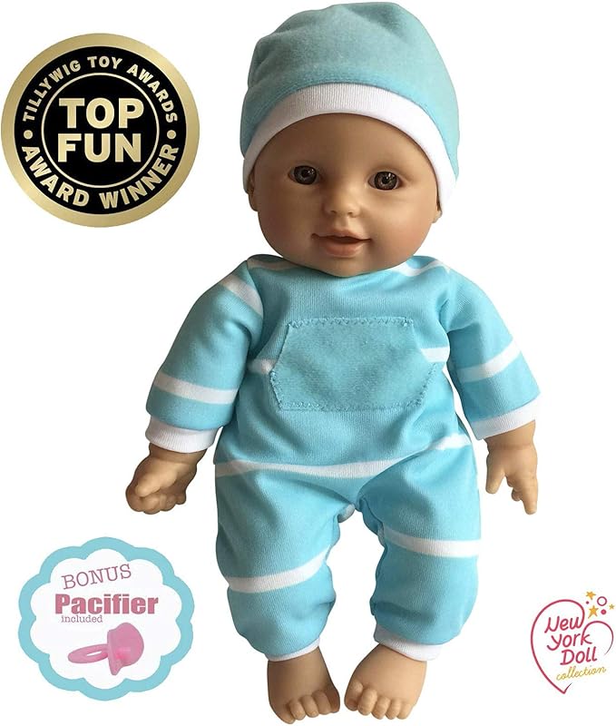 The New York Doll Collection 11 inch Soft Body Baby Doll in Gift Box - 11" Doll Toy for Kids, Boys, Girls and Toddlers - Baby Doll Pacifier Accessory Included