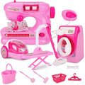 Coherny Sewing Kit for Kids Pretend Play Toys with Toy Washing Machine & Vacuum Kids Washer and Dryer Playset with Mini Sewing Machine for Dollhouse Furniture Toddles Boys Girls Cleaning Gifts