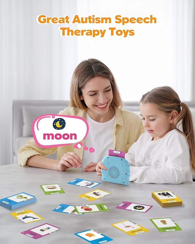 Talking Flash Cards for Toddlers 1 2 3 4 Year Olds, Montessori Language Learning with 224 Words, Pocket Speech Therapy and Autism Playthings, Children's Sensory Educational Device