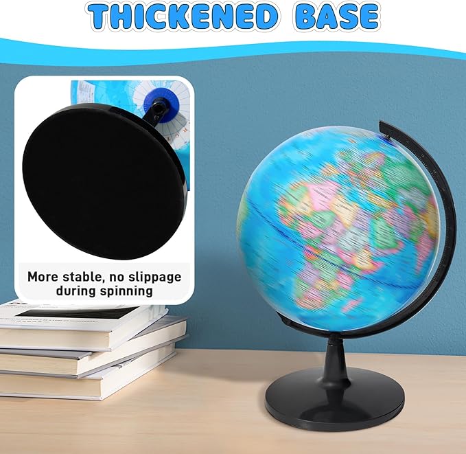 GOCHANGE 8" World Globe with Thickened Base - More Stable, 360° Spinning, Stimulate Children's Geographical Interest & Political Map, No assembly required