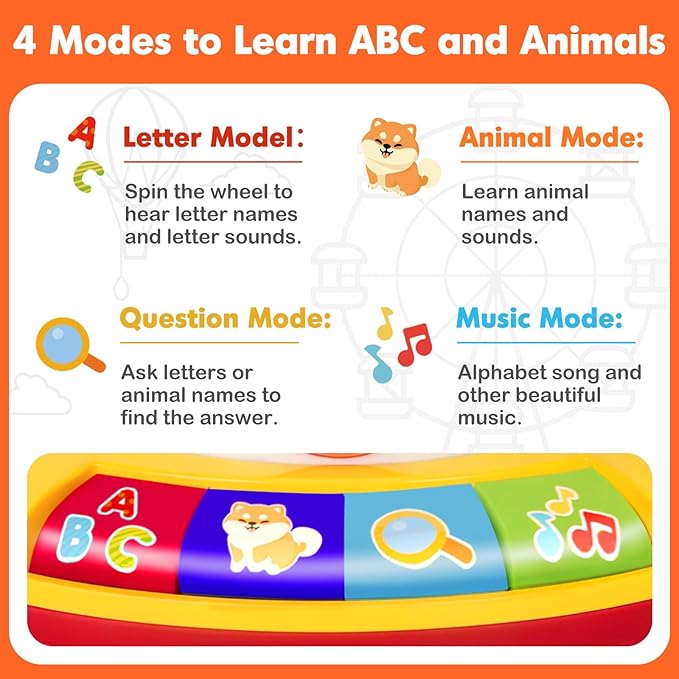 Learning Toy for 1 2 3 Year Old Boys Girls, Spin and Sing Alphabet Musical Toys with Light and Animal Sounds, Interactive Games for Toddlers 12-18 Months, Christmas Birthday Gifts for Baby Ages 1-3