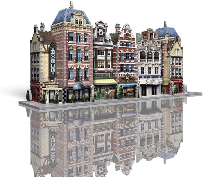 Wrebbit3D Café 3D Puzzle | Urbania Collection | 285 Jigsaw Puzzle Pieces | Charming and Unique Streetscape of a Small Town