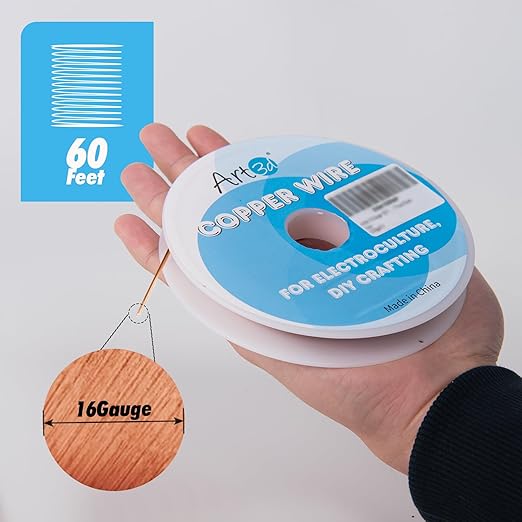Art3d 16 Gauge 60 FT 99.9% Pure Soft Copper Wire for Electroculture Gardening, Jewelry Making, Beading, Science Projects, DIY Artwork, 1 Roll