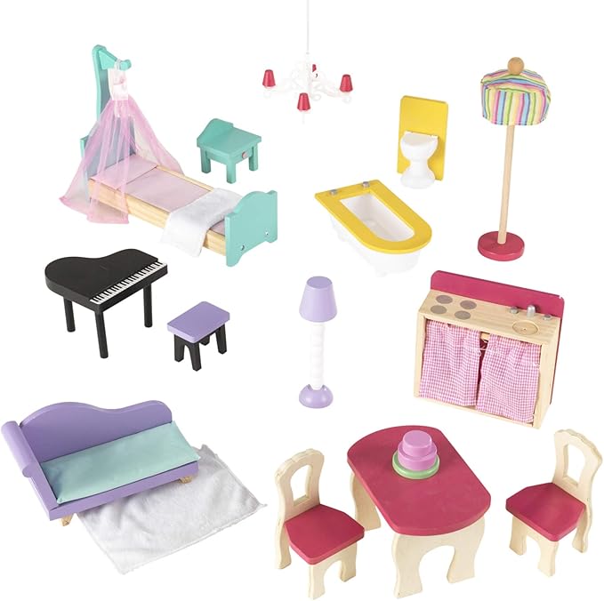 KidKraft Annabelle Wooden Dollhouse with Elevator, Balcony and 17 Accessories, Gift for Ages 3+