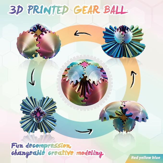 Gear Ball-3D Printed Gear Sphere,3D Printed Spin Ball Cube Fidget Toy,The Steampunk Whirling Wonder Fidget Ball Toy