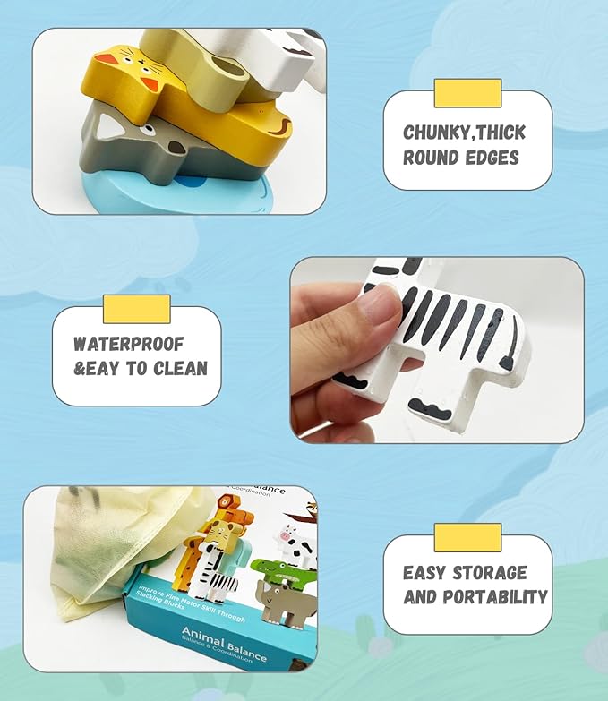 Wooden Animal Puzzles for Toddlers - Sorting & Stacking Montessori Toys for 3 4 5 Year Old Boys Girls, Kids Educational Learning Toys Gift (9pcs Animals)