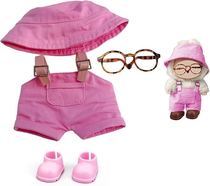 Clothes Set for Labubu 17cm Doll(NO Doll) , Handcrafted Crochet Set Hat & Jumpsuit, Stylish Premium for Labubu Outfit with Accessories, Cute for Dress up Unique Style