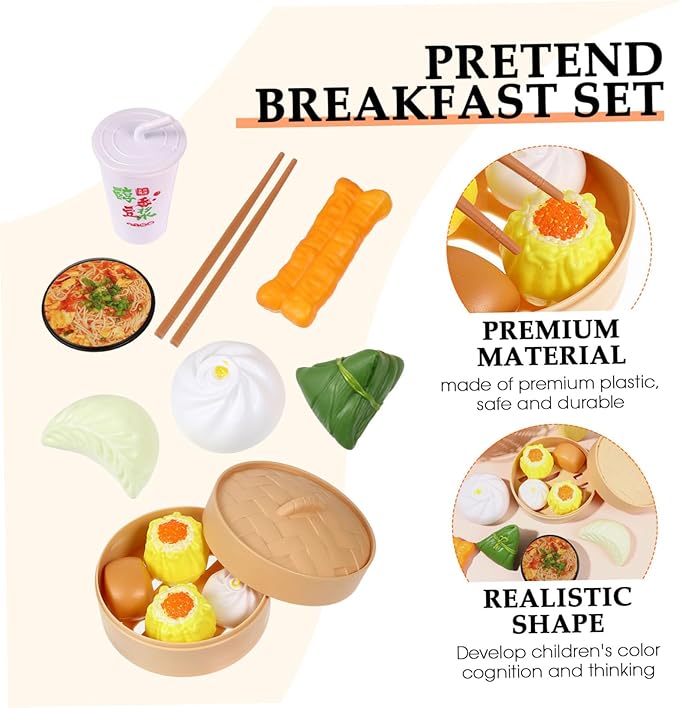 Chinese Breakfast Pretend Play Food Sets for Kids Kitchen 2 Sets Chinese Breakfast Mini Food Play Set Children Pretend Play Toy for Children Family Dollhouse Furniture