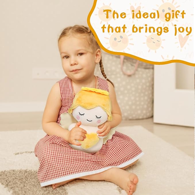 Angel Soft Toy for Kids, Cuddly Angel with White Wings and Holding A Heart, Guardian Angel Plush Doll Toy Boy/Girl Baptism Gifts, Suitable for All Ages (Heart)