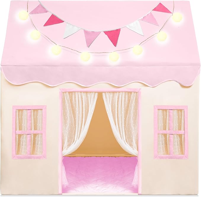 SYNCFUN Play Tent for Kids,Indoor & Outdoor Tent with Blanket,LED Lights & Flags for Toddler,Spacious 51*35*52 Inch,Playhouse for Kids,Ideal Private Space for Reading & Play for Boys & Girls Age 3-7