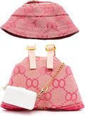 Clothes Compatible with Labubu 17cm, Premium Handmade Dolls Accessories with Chic Grid Hat & Rompers & Bag 3 Piece Set, High-End Fashion Outfit for Play & Display, No Doll - Pink