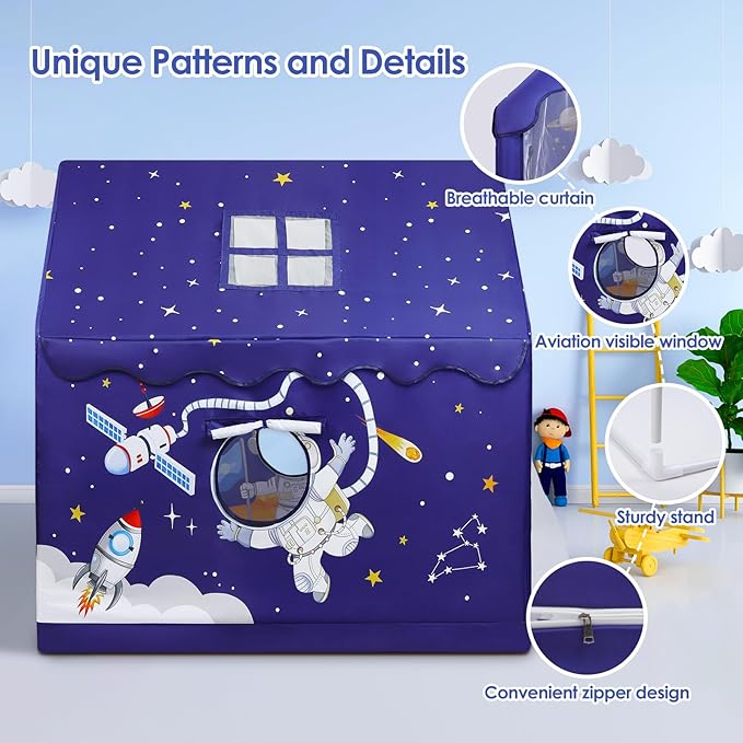 Kids Tent Blue Space Toddler Playtent for Boys,Large and Foldable Kids Playhouse with Windows, Portable and Lightweight Play Tent Indoor&Outdoor for Gift to Toddlers