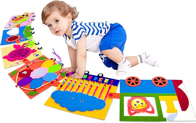 Train Activity Busy Board for Toddlers, Montessori Sensory Toys Panel for Kids, Learning Activity Center for Playroom, Daycare, Nursery, Classroom, Educational Toys for Toddler