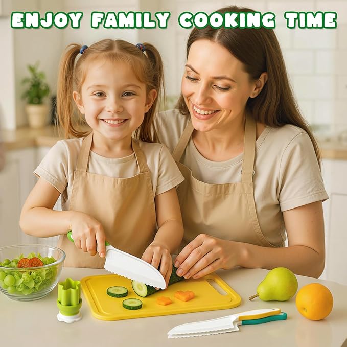LovesTown 13PCS Kids Cooking Sets Real, Montessori Kitchen Toys for Toddler Kitchen Playset with Safe Knives Crinkle Cutter Gifts for 3-8