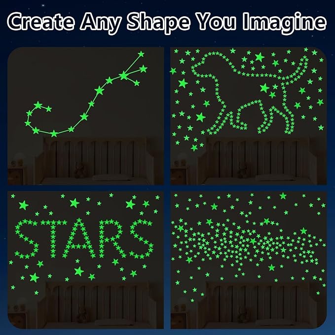 AOWDIAO Glow in The Dark Large Star Stickers – 115 Pcs (4 Sizes, 1.5‑4 in) – Luminous Ceiling & Wall Decals for Kids’ Bedroom, Nursery, Party Decor
