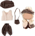 Clothes for Iabubu(NO Doll),Cute Handcrafted Crochet Set for Iabubu Clothes,Fashion Dressy Doll Outfit Accessories,Stylish Doll Accessories for 17cm Doll(Brown Hat+Beige Coat+Brown Trousers+Bag)