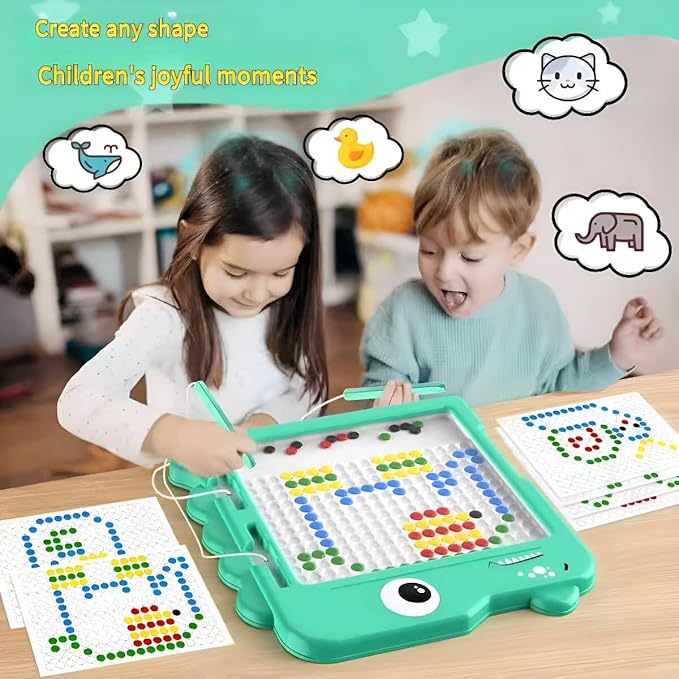 Magnetic Drawing Board，Large Magnet Doodle Board with Pen and Dot Beads,20 Colored Pattern Cards,Montessori Toys and Travel Toys Two-in-one,Perfect Learning Gift for Toddlers Ages 3-8
