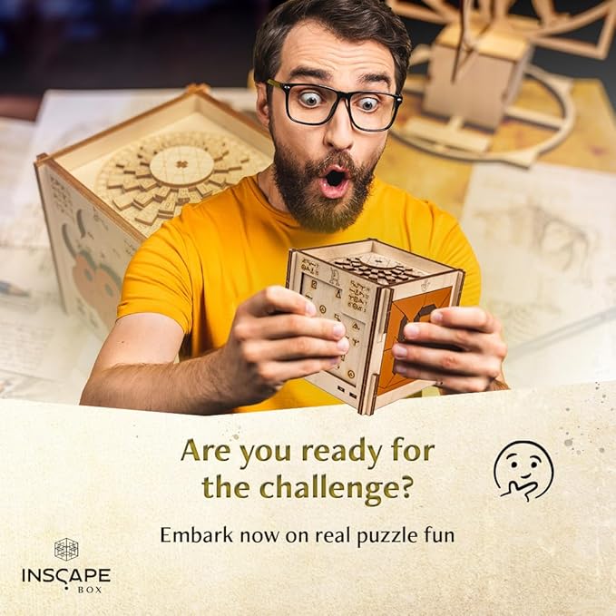 INSCAPE Da Vinci´s Marvel - Puzzle Box - Escape Room in A Box Game for Adults - Wooden Cluebox - Mind Puzzles for Adults - Puzzle Boxes with Hidden Compartments - Brain Teaser - Birthday Gift Gadget