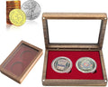 Challenge Coin Display Case Single Coin Display Box Two 1.81" Coin Holder Walnut Wood Coin Box Silver Dollar Coins Storage Box, Coins for Collectors with DIY Adjustable Gasket (Red 1.8")
