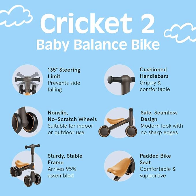 Retrospec Cricket 2 Baby Walker Balance Bike with 4 Wheels - Safe Learning Toy for Ages 12-24 Months - Scratch-Resistant Indoor Outdoor Toddler Riding Toy with Steering Limit & Soft Grips