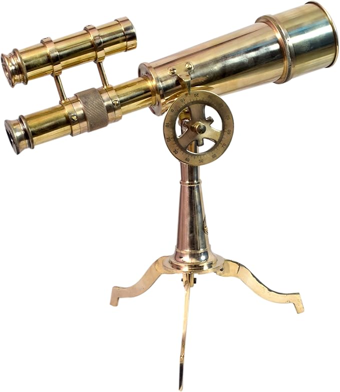 Vintage Telescope on Tripod Stand DF Lens Antique Desktop Brass Telescope Royal Antique Finish Spyglass Nautical Beautiful On Brass Tripod Stand (Polished)