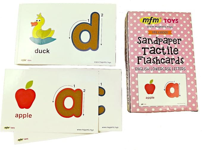 MFM Toys Sandpaper Alphabets Letters Numerals Flashcards Tactile - Early Learning Aid (Uppercase, Lowercase Combo)