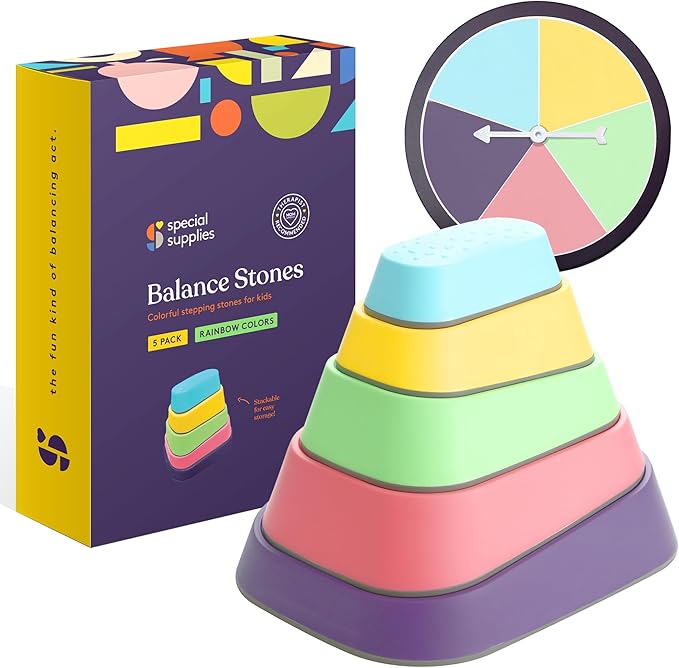 Special Supplies Set of 5 Stepping Stones for Kids Indoor and Outdoor Balance Blocks Promote Coordination, Balance Strength Child Safe Rubber, Non-Slip Edging (Rainbow)