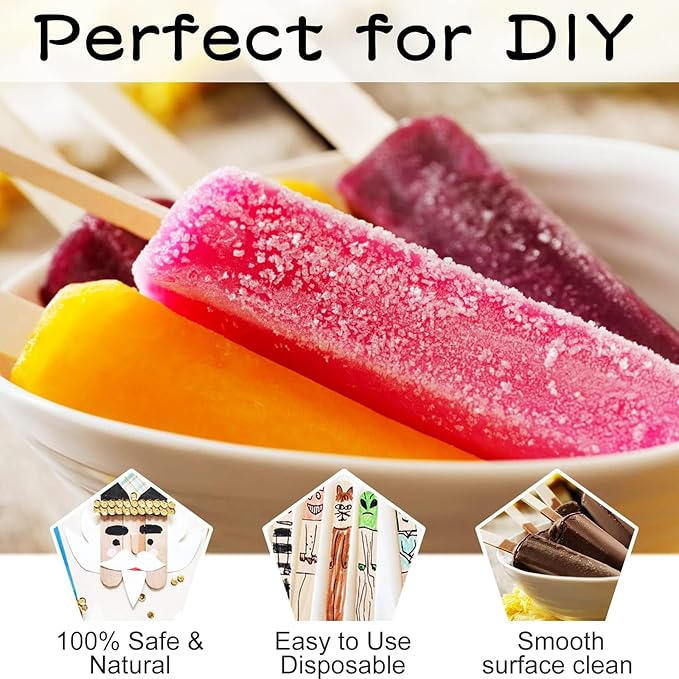 WISYOK 1000 Pcs Wooden Popsicle Sticks for Crafts, 6 Inch Wooden Craft Sticks, Wide Lollipop Sticks, Treat Sticks Ice Pop Sticks for Creative Designs or Kids Education, Home Art Projects