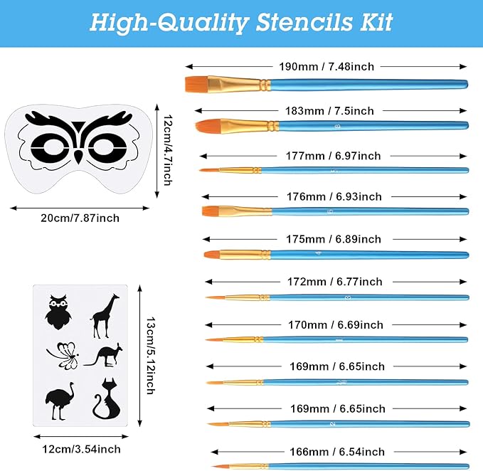 Fainne 68 Pcs Face Paint Stencils Kit, 48 Reusable Facial Painting Stencils with 10 Stickers 10 Painting Brushes Plastic Tattoo Templates for Halloween Party Makeup DIY Drawing Art (Animal Style)
