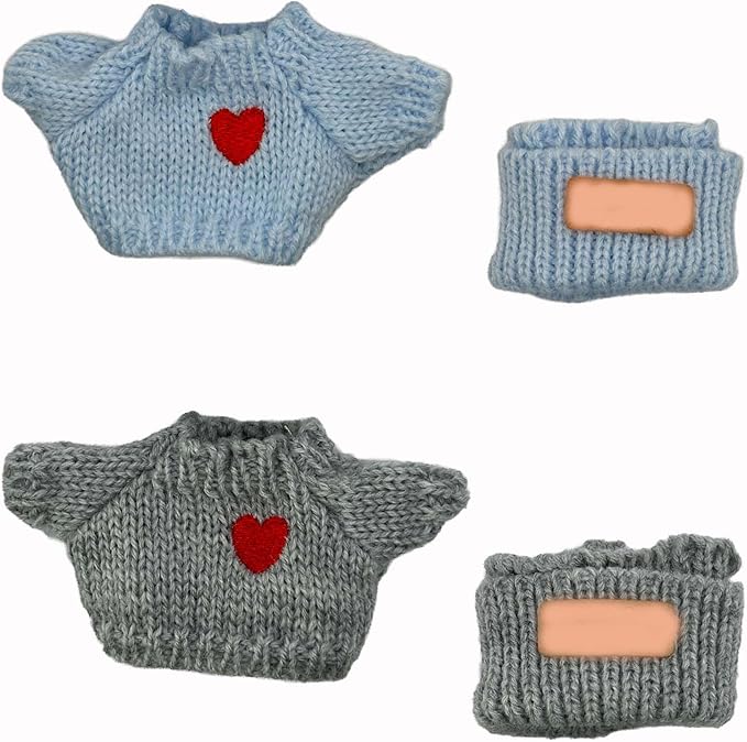 2 Sets for Clothes 17cm/15cm Outfits (4 Pieces) Accessories Handcrafted Crochet Doll Clothes for Fashion Designer Ropa Collection with Hats & Sweater Blue&Grey