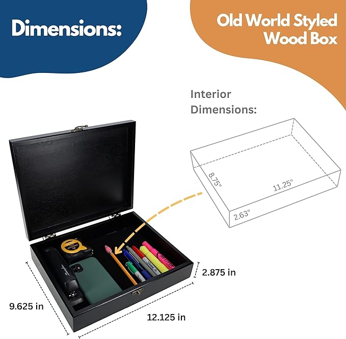 WE Games Custom Color Image Engraved Wooden Treasure Box with Lid & Brass Latch - Black Stained