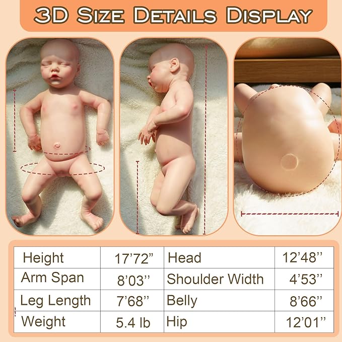Full Silicone Baby Dolls,18.2 in Silicone Realistic Newborn Baby Doll, Non Vinyl 1:1 Lifelike Reborn Sleeping Dolls (Emma-Ivory)